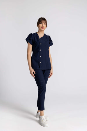 Costum Premium Elastic Sofia elegant cu nasturi și mâneci lalea, ideal pentru mediu profesional.